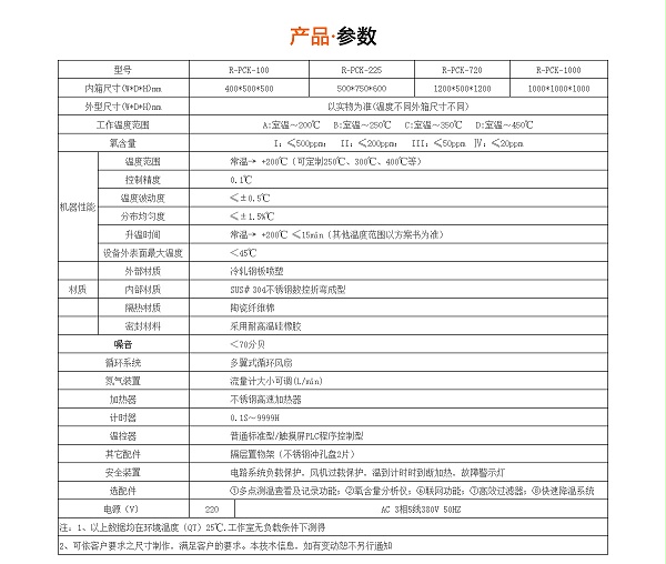 无氧化高温烤箱规格参数