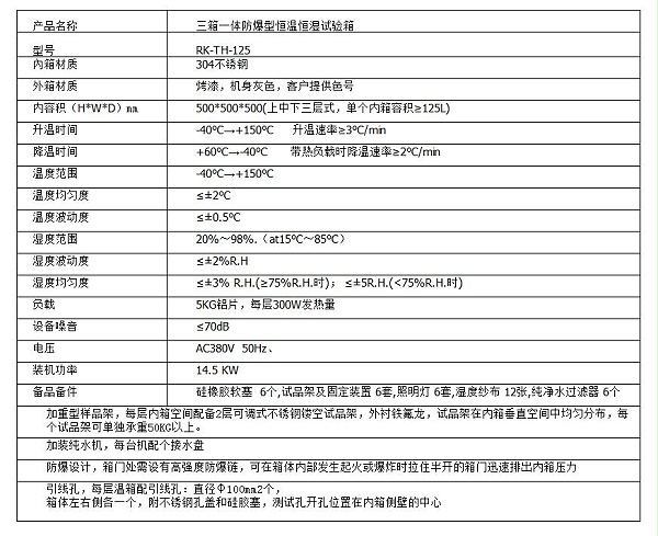 三箱一体防爆型恒温恒湿试验箱参数