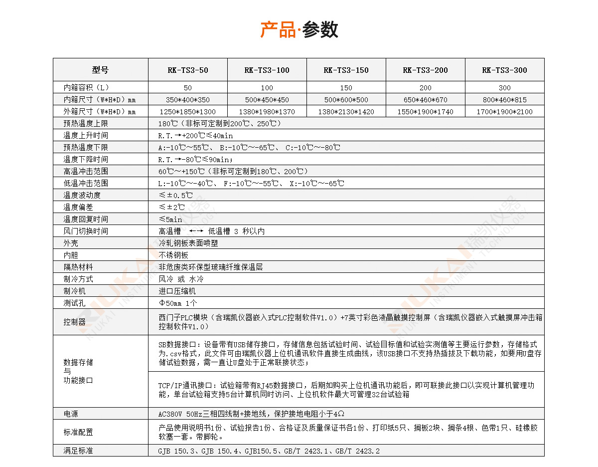 三槽式冷热冲击试验箱产品参数