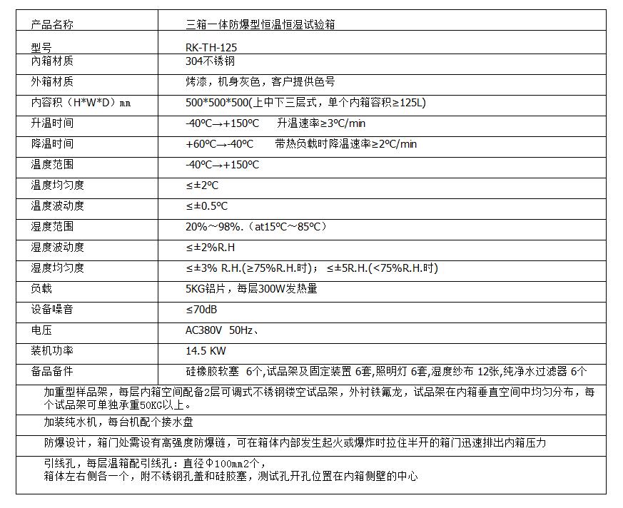 三箱一体防爆型恒温恒湿试验箱参数